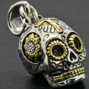 925 Silver 14k Gold Sugar Skull Pendant for Necklace